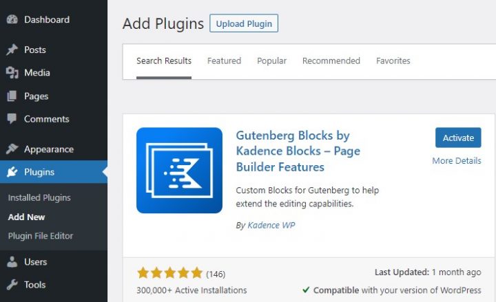 Install the Kadence Block Plugin