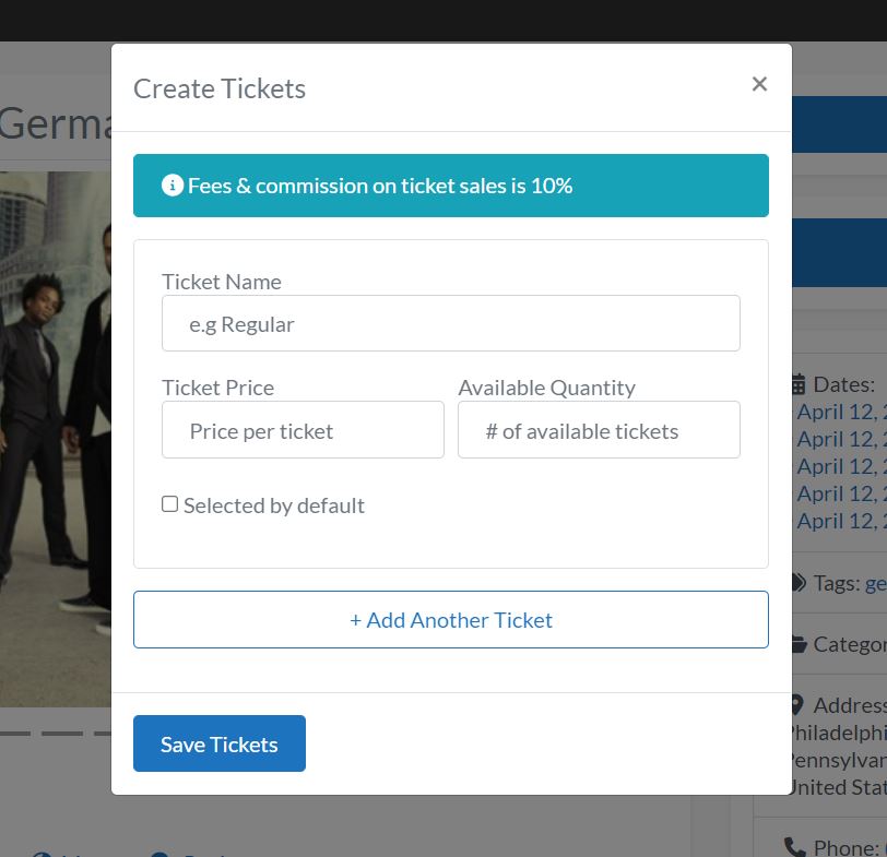 Create and Sell tickets