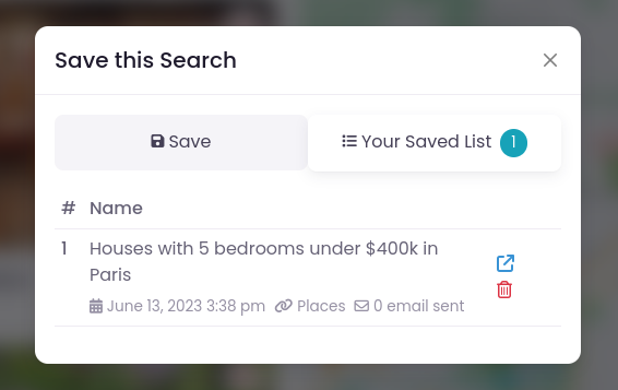 Saved search list