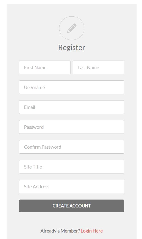 register form with fields to create a site in a network